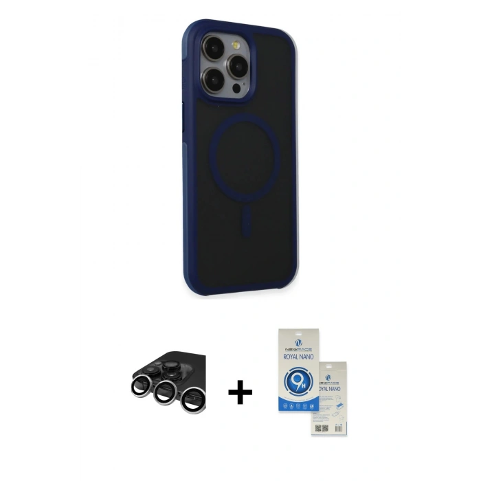 MARSİLYAN™- iPhone 15 Pro Kılıf Çekirdek Yansıma Prime - Şeffaf Royal Nano Ekran Koruyucu + Raze Metal Kamera Lens - GS