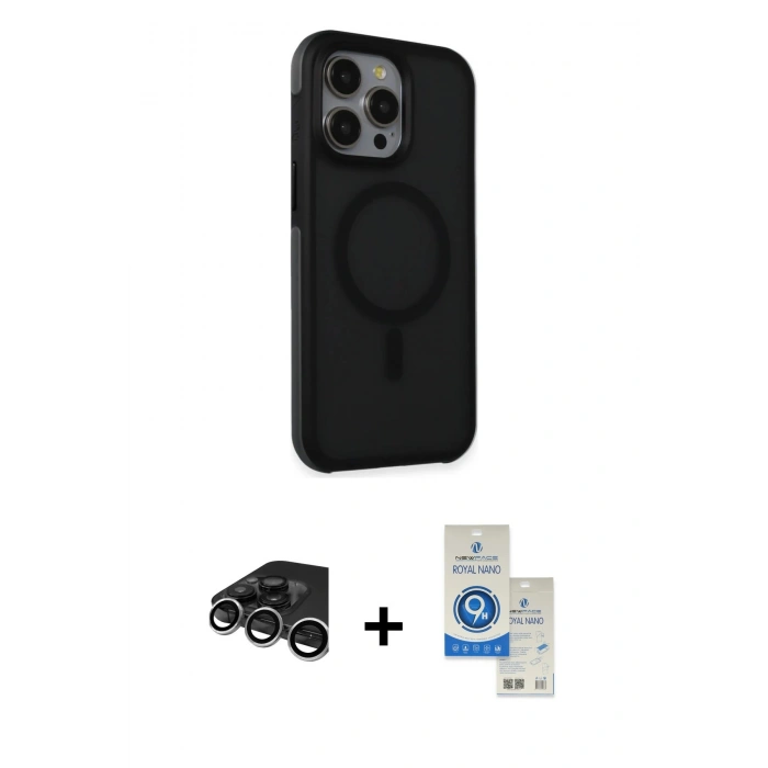 MARSİLYAN™- iPhone 15 Pro Kılıf Çekirdek Yansıma Prime - Şeffaf Royal Nano Ekran Koruyucu + Raze Metal Kamera Lens - GS