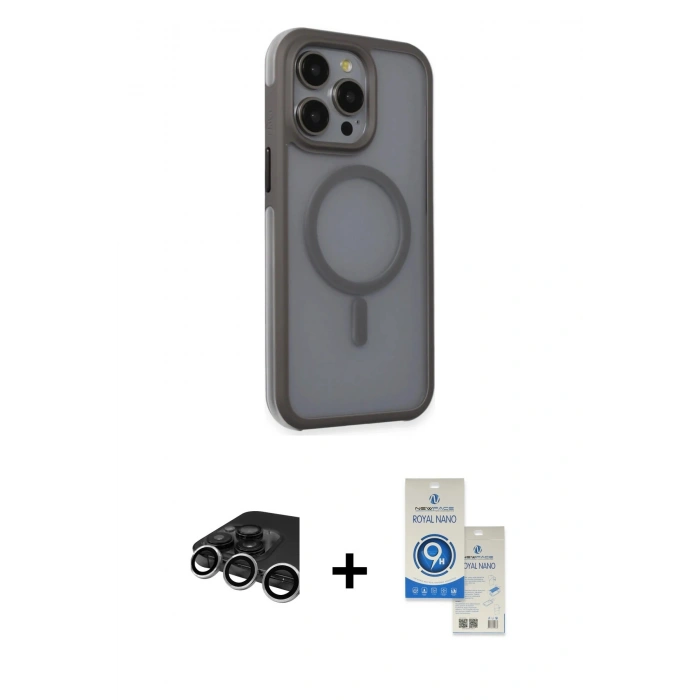 MARSİLYAN™- iPhone 15 Pro Kılıf Çekirdek Yansıma Prime - Şeffaf Royal Nano Ekran Koruyucu + Raze Metal Kamera Lens - GS