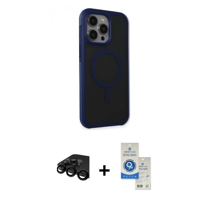 MARSİLYAN™- iPhone 15 Pro Kılıf Çekirdek Yansıma Prime - Şeffaf Royal Nano Ekran Koruyucu + Raze Metal Kamera Lens - SH
