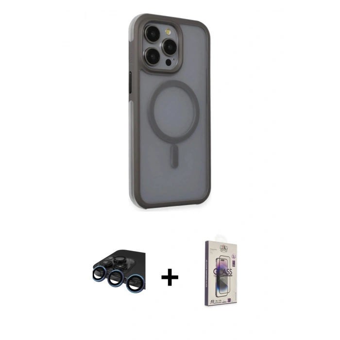 MARSİLYAN™- iPhone 15 Pro Kılıf Çekirdek Yansıma Prime - Siyah Bilvis 3D Cam Ekran Koruyucu + Raze Metal Kamera Lens - LT