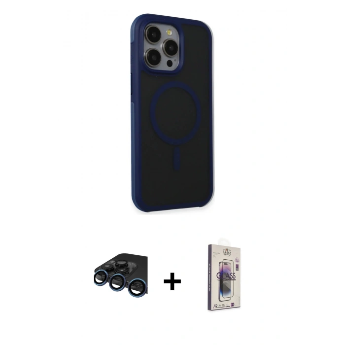 MARSİLYAN™- iPhone 15 Pro Kılıf Çekirdek Yansıma Prime - Siyah Bilvis 3D Cam Ekran Koruyucu + Raze Metal Kamera Lens - LT