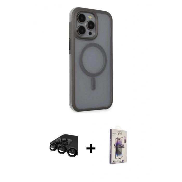MARSİLYAN™- iPhone 15 Pro Kılıf Çekirdek Yansıma Prime - Siyah Bilvis 3D Cam Ekran Koruyucu + Raze Metal Kamera Lens - SH