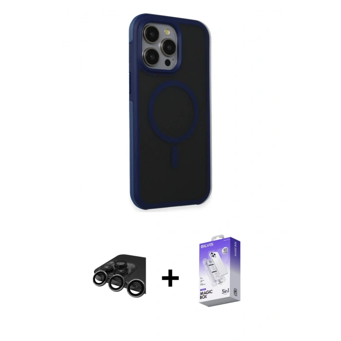 MARSİLYAN™- iPhone 15 Pro Kılıf Çekirdek Yansıma Prime - Siyah Bilvis 5in1 3D Magic Cam Ekran Koruyucu + Raze Metal Kamera Lens - TMGI