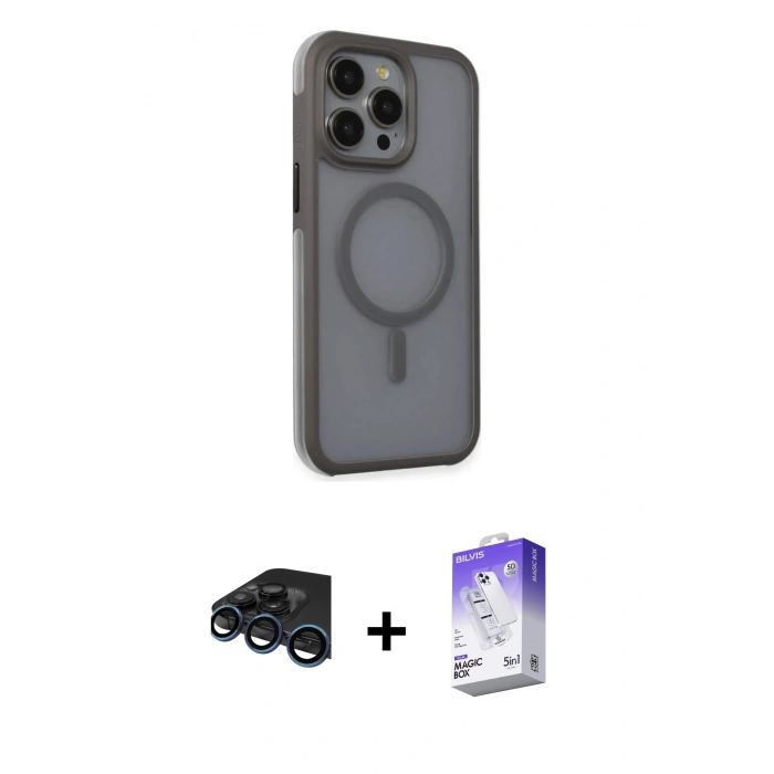 MARSİLYAN™- iPhone 15 Pro Kılıf Çekirdek Yansıma Prime - Siyah Bilvis 5in1 3D Magic Cam Ekran Koruyucu + Raze Metal Kamera Lens - LT
