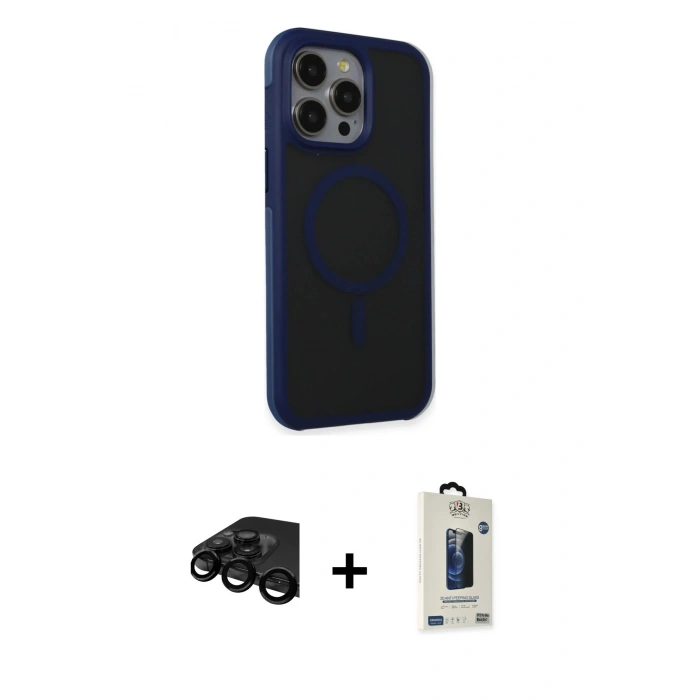 MARSİLYAN™- iPhone 15 Pro Kılıf Çekirdek Yansıma Prime - Siyah Bilvis Hayalet Cam Ekran Koruyucu + Raze Metal Kamera Lens - SH