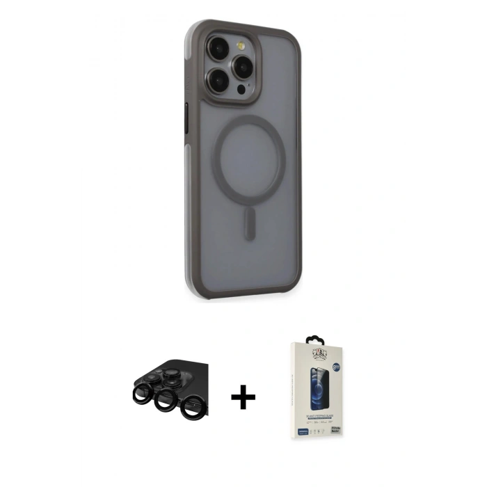 MARSİLYAN™- iPhone 15 Pro Kılıf Çekirdek Yansıma Prime - Siyah Bilvis Hayalet Cam Ekran Koruyucu + Raze Metal Kamera Lens - SH