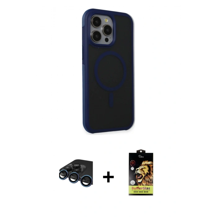 MARSİLYAN™- iPhone 15 Pro Kılıf Çekirdek Yansıma Prime - Siyah Buffer Cam Ekran Koruyucu + Raze Metal Kamera Lens - LT