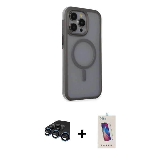 MARSİLYAN™- iPhone 15 Pro Kılıf Çekirdek Yansıma Prime - Siyah Joko 5D Cam + Raze Metal Kamera Lens - LT