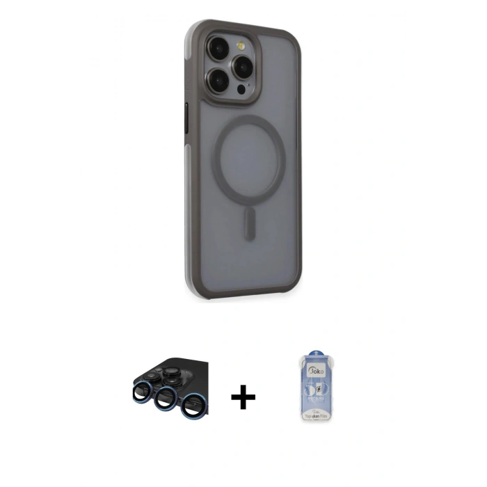 MARSİLYAN™- iPhone 15 Pro Kılıf Çekirdek Yansıma Prime - Siyah Joko Magic 5D Cam + Raze Metal Kamera Lens - LT