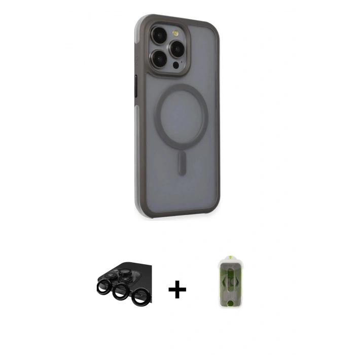 MARSİLYAN™- iPhone 15 Pro Kılıf Çekirdek Yansıma Prime - Siyah Joko Magic 5D Hayalet Cam + Siyah Raze Metal Kamera Lens