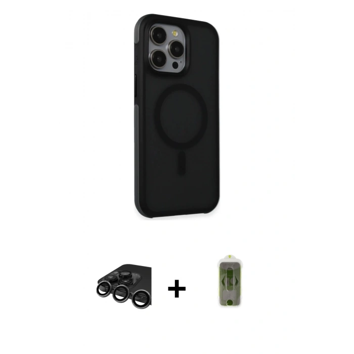 MARSİLYAN™- iPhone 15 Pro Kılıf Çekirdek Yansıma Prime - Siyah Joko Magic 5D Hayalet Cam + Raze Metal Kamera Lens - TMGI