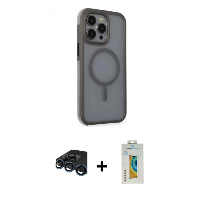 MARSİLYAN™- iPhone 15 Pro Kılıf Çekirdek Yansıma Prime - Siyah Polymer Nano Ekran Koruyucu + Raze Metal Kamera Lens - LT