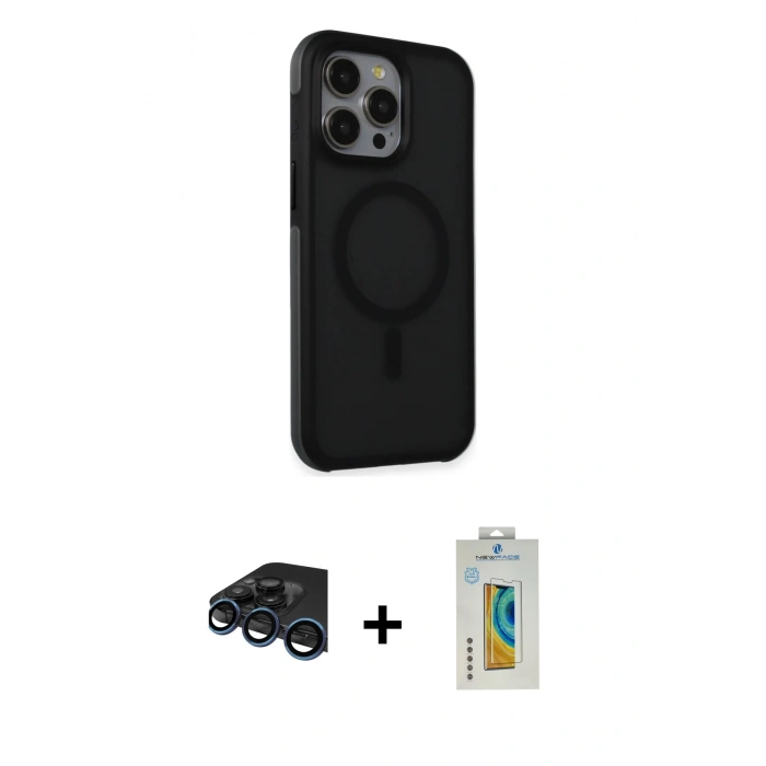 MARSİLYAN™- iPhone 15 Pro Kılıf Çekirdek Yansıma Prime - Siyah Polymer Nano Ekran Koruyucu + Raze Metal Kamera Lens - LT