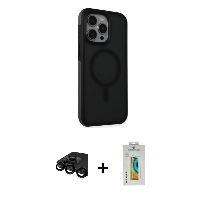 MARSİLYAN™- iPhone 15 Pro Kılıf Çekirdek Yansıma Prime - Siyah Polymer Nano Ekran Koruyucu + Raze Metal Kamera Lens - SH
