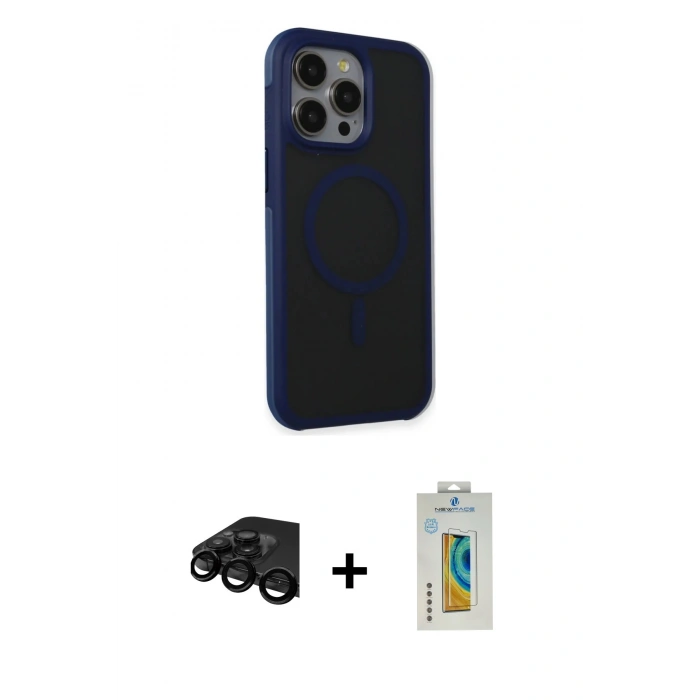 MARSİLYAN™- iPhone 15 Pro Kılıf Çekirdek Yansıma Prime - Siyah Polymer Nano Ekran Koruyucu + Raze Metal Kamera Lens - SH