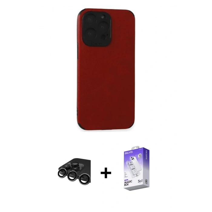 MARSİLYAN™- iPhone 15 Pro Kılıf Doruk Asil Koleksiyonu - Siyah Bilvis 5in1 3D Magic Cam Ekran Koruyucu + Raze Metal Kamera Lens - TMGI
