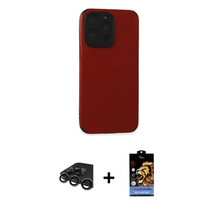 MARSİLYAN™- iPhone 15 Pro Kılıf Doruk Asil Koleksiyonu - Siyah Buffer Hayalet Cam Ekran Koruyucu + Raze Metal Kamera Lens - TMGI