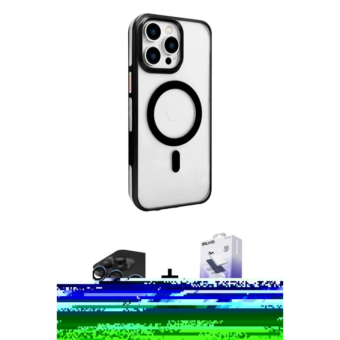 MARSİLYAN™- iPhone 15 Pro Kılıf Doruk Doku Özel Seri - Siyah Bilvis 5in1 5D Magic Hayalet Cam Ekran Koruyucu + Raze Metal Kamera Lens - LT