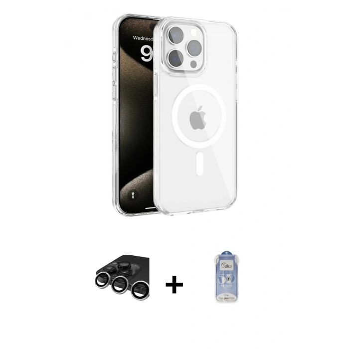 MARSİLYAN™- iPhone 15 Pro Kılıf Doruk Doku Özel Seri - Siyah Joko Magic 5D Cam + Raze Metal Kamera Lens - GS