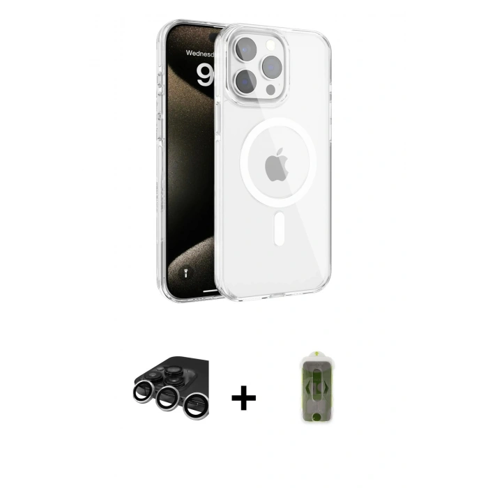 MARSİLYAN™- iPhone 15 Pro Kılıf Doruk Doku Özel Seri - Siyah Joko Magic 5D Hayalet Cam + Raze Metal Kamera Lens - GS