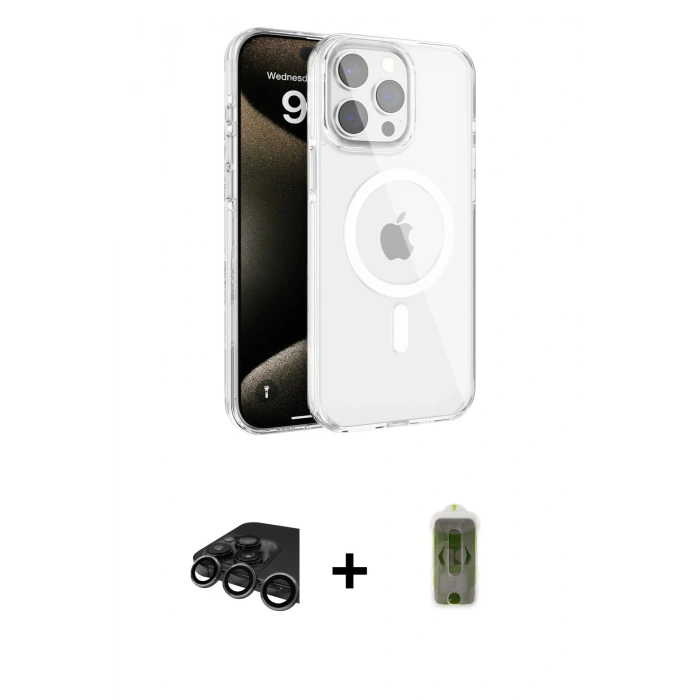 MARSİLYAN™- iPhone 15 Pro Kılıf Doruk Doku Özel Seri - Siyah Joko Magic 5D Hayalet Cam + Raze Metal Kamera Lens - TMGI