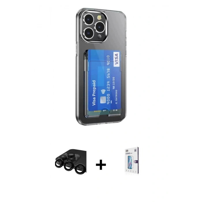 MARSİLYAN™- iPhone 15 Pro Kılıf Doruk Klasik Koleksiyonu - Siyah Bilvis 0.18mm Plus Cam Ekran Koruyucu + Raze Metal Kamera Lens - SH