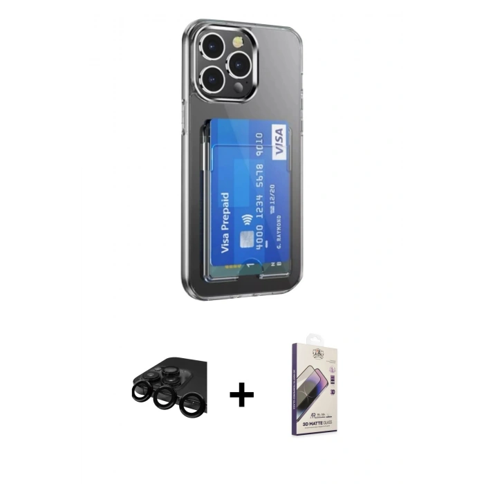 MARSİLYAN™- iPhone 15 Pro Kılıf Doruk Klasik Koleksiyonu - Siyah Bilvis 3D Mat Cam Ekran Koruyucu + Raze Metal Kamera Lens - SH