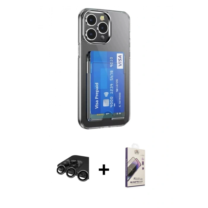 MARSİLYAN™- iPhone 15 Pro Kılıf Doruk Klasik Koleksiyonu - Siyah Bilvis 3D Mat Cam Ekran Koruyucu + Raze Metal Kamera Lens - TMGI