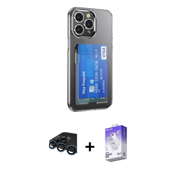 MARSİLYAN™- iPhone 15 Pro Kılıf Doruk Klasik Koleksiyonu - Siyah Bilvis 5in1 3D Magic Cam Ekran Koruyucu + Raze Metal Kamera Lens - LT