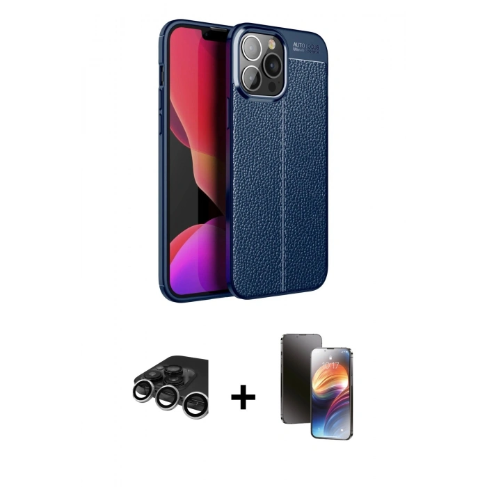MARSİLYAN™- iPhone 15 Pro Kılıf Doruk Klasik Özel Seri - Siyah 3D Antistatik Mat Seramik Nano Ekran Koruyucu + Raze Metal Kamera Lens - GS