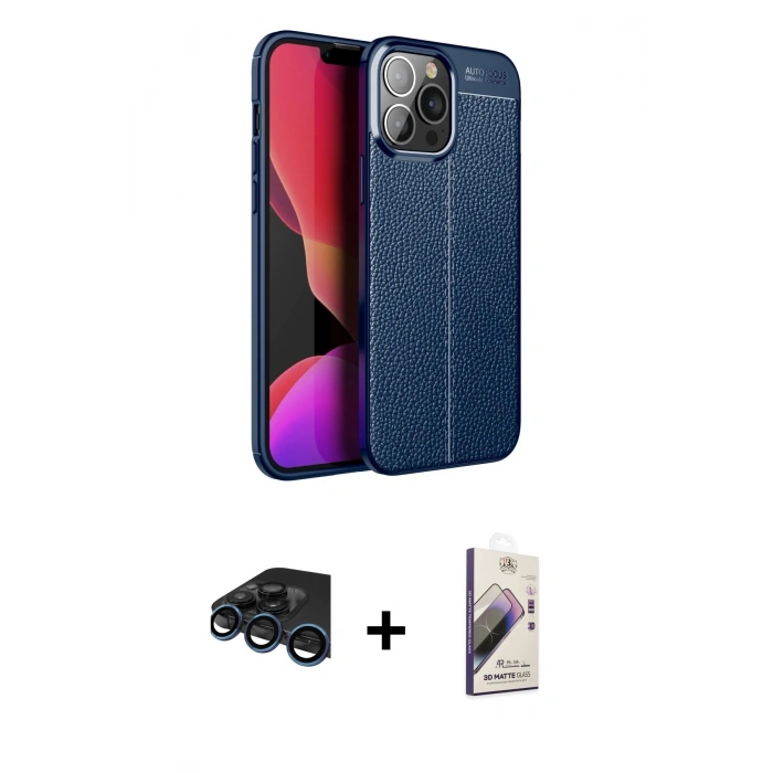 MARSİLYAN™- iPhone 15 Pro Kılıf Doruk Klasik Özel Seri - Siyah Bilvis 3D Mat Cam Ekran Koruyucu + Raze Metal Kamera Lens - LT