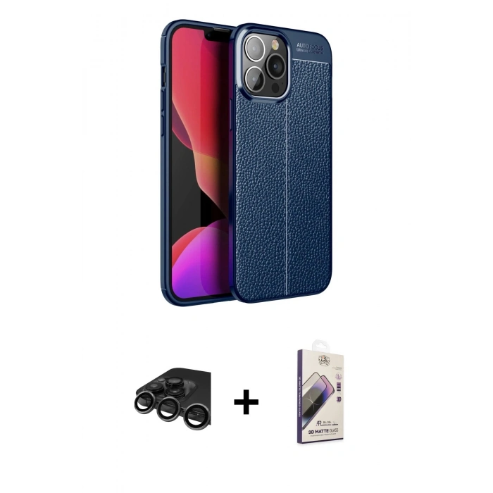 MARSİLYAN™- iPhone 15 Pro Kılıf Doruk Klasik Özel Seri - Siyah Bilvis 3D Mat Cam Ekran Koruyucu + Raze Metal Kamera Lens - TMGI