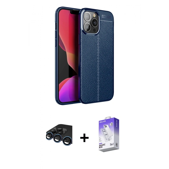 MARSİLYAN™- iPhone 15 Pro Kılıf Doruk Klasik Özel Seri - Siyah Bilvis 5in1 3D Magic Cam Ekran Koruyucu + Raze Metal Kamera Lens - LT