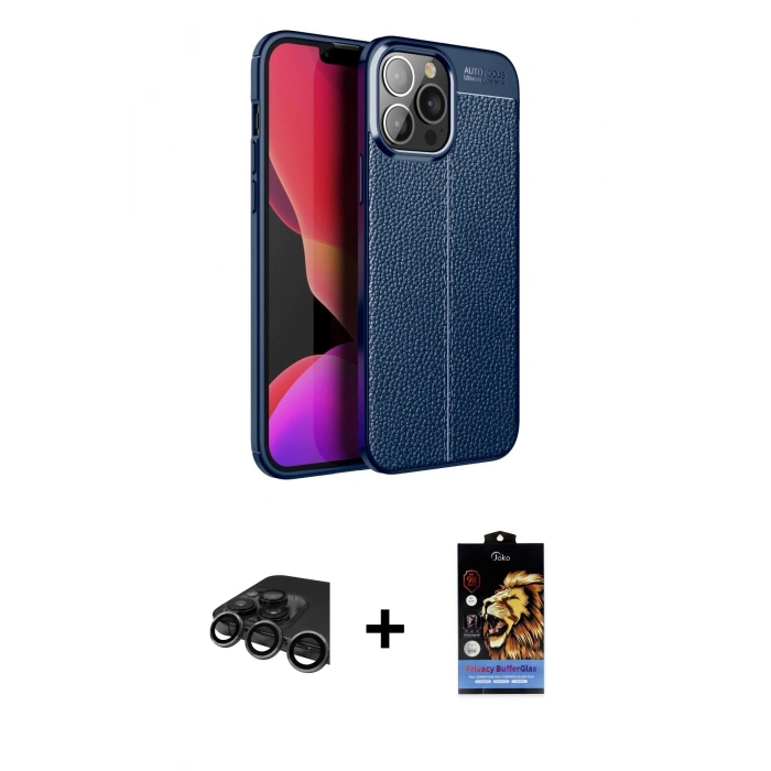MARSİLYAN™- iPhone 15 Pro Kılıf Doruk Klasik Özel Seri - Siyah Buffer Hayalet Cam Ekran Koruyucu + Raze Metal Kamera Lens - TMGI