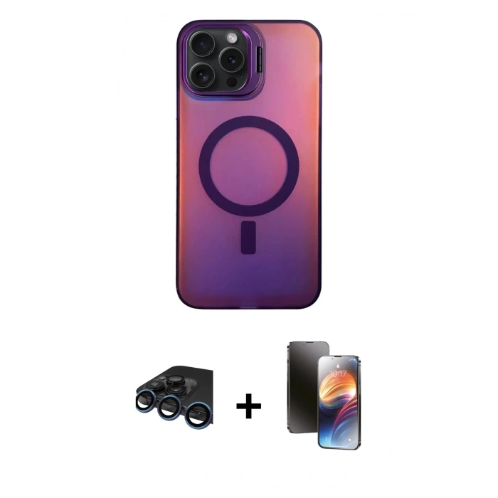MARSİLYAN™- iPhone 15 Pro Kılıf Doruk Klasik Prime - Siyah 3D Antistatik Mat Seramik Nano Ekran Koruyucu + Raze Metal Kamera Lens - LT