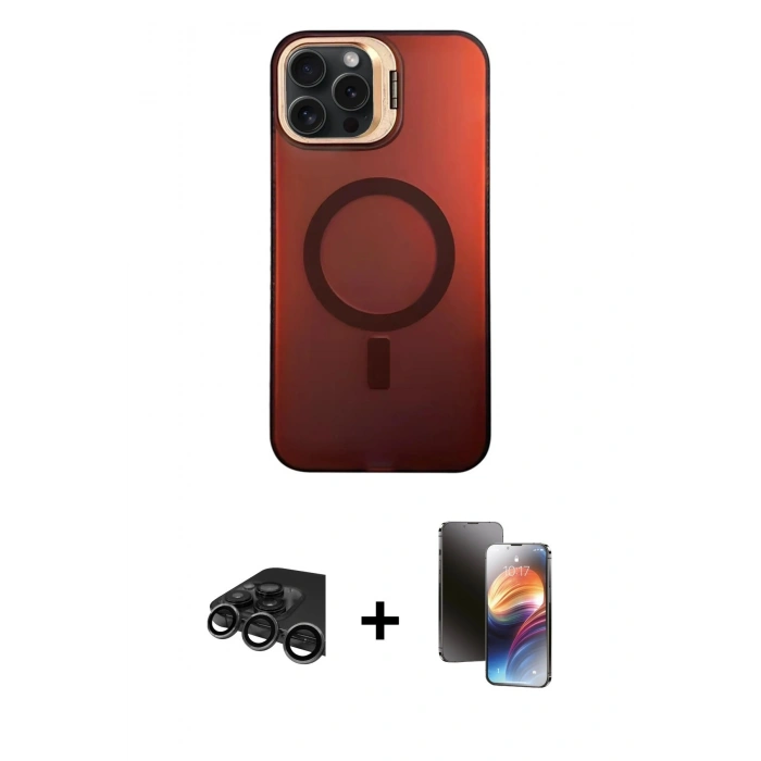 MARSİLYAN™- iPhone 15 Pro Kılıf Doruk Klasik Prime - Siyah 3D Antistatik Mat Seramik Nano Ekran Koruyucu + Raze Metal Kamera Lens - TMGI