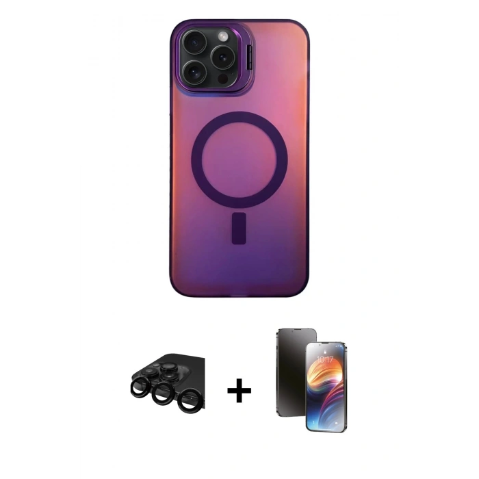 MARSİLYAN™- iPhone 15 Pro Kılıf Doruk Klasik Prime - Siyah 3D Antistatik Mat Seramik Nano Ekran Koruyucu + Raze Metal Kamera Lens - SH