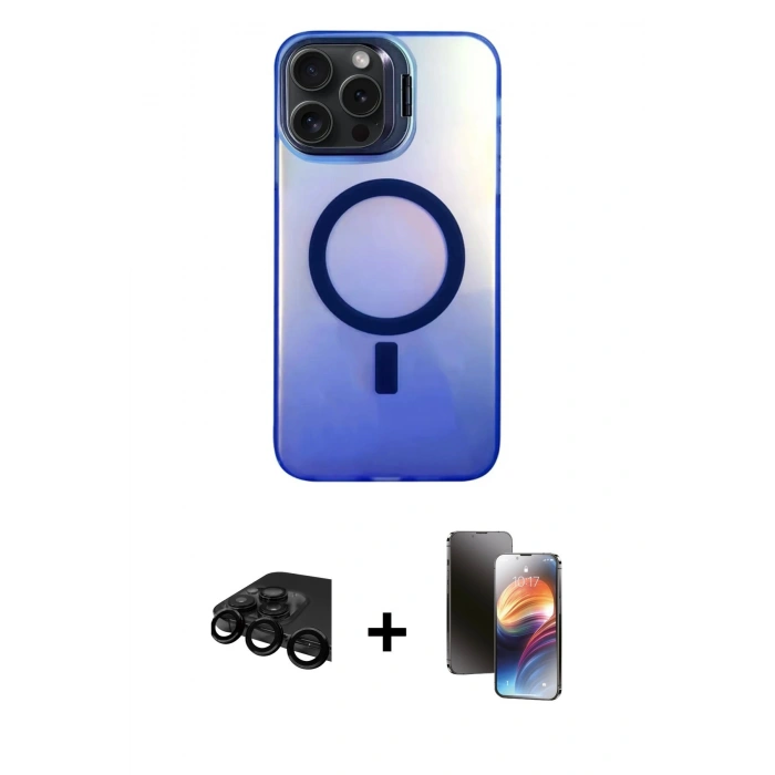 MARSİLYAN™- iPhone 15 Pro Kılıf Doruk Klasik Prime - Siyah 3D Antistatik Mat Seramik Nano Ekran Koruyucu + Raze Metal Kamera Lens - SH