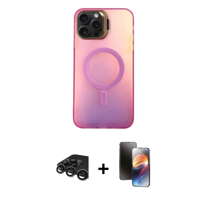 MARSİLYAN™- iPhone 15 Pro Kılıf Doruk Klasik Prime - Siyah 3D Antistatik Mat Seramik Nano Ekran Koruyucu + Raze Metal Kamera Lens - TMGI