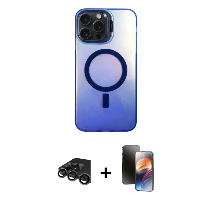 MARSİLYAN™- iPhone 15 Pro Kılıf Doruk Klasik Prime - Siyah 3D Antistatik Mat Seramik Nano Ekran Koruyucu + Raze Metal Kamera Lens - TMGI