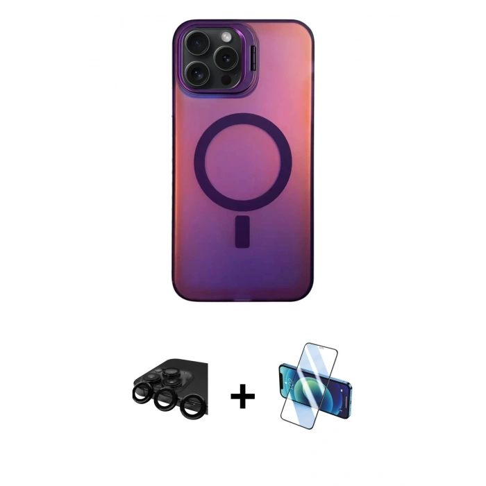 MARSİLYAN™- iPhone 15 Pro Kılıf Doruk Klasik Prime - Siyah 3D Antistatik Seramik Nano Ekran Koruyucu + Raze Metal Kamera Lens - SH