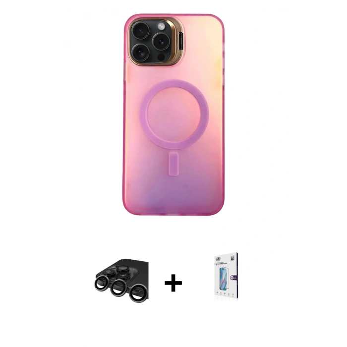 MARSİLYAN™- iPhone 15 Pro Kılıf Doruk Klasik Prime - Siyah Bilvis 0.18mm Plus Cam Ekran Koruyucu + Raze Metal Kamera Lens - TMGI