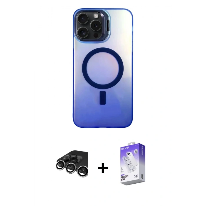 MARSİLYAN™- iPhone 15 Pro Kılıf Doruk Klasik Prime - Siyah Bilvis 5in1 3D Magic Cam Ekran Koruyucu + Raze Metal Kamera Lens - GS