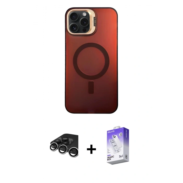 MARSİLYAN™- iPhone 15 Pro Kılıf Doruk Klasik Prime - Siyah Bilvis 5in1 3D Magic Cam Ekran Koruyucu + Raze Metal Kamera Lens - GS
