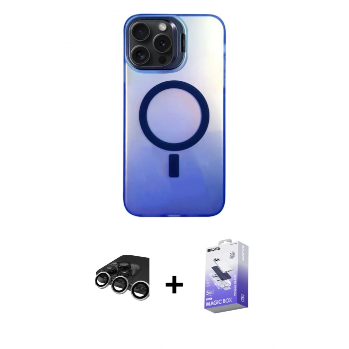 MARSİLYAN™- iPhone 15 Pro Kılıf Doruk Klasik Prime - Siyah Bilvis 5in1 5D Magic Hayalet Cam Ekran Koruyucu + Raze Metal Kamera Lens - GS