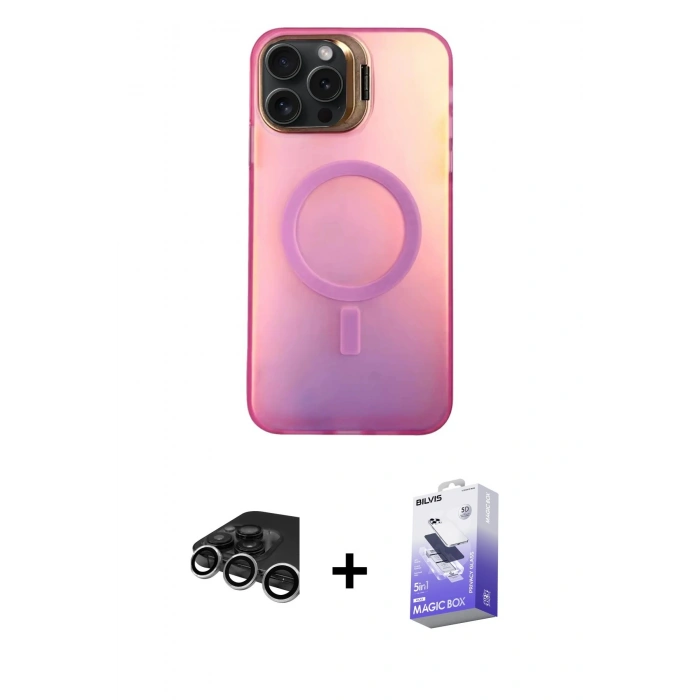 MARSİLYAN™- iPhone 15 Pro Kılıf Doruk Klasik Prime - Siyah Bilvis 5in1 5D Magic Hayalet Cam Ekran Koruyucu + Raze Metal Kamera Lens - GS