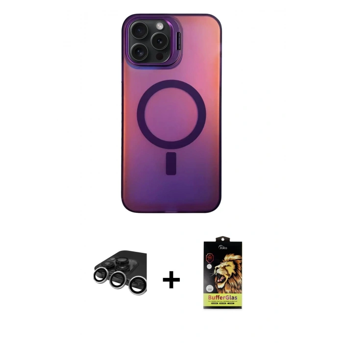MARSİLYAN™- iPhone 15 Pro Kılıf Doruk Klasik Prime - Siyah Buffer Cam Ekran Koruyucu + Raze Metal Kamera Lens - GS