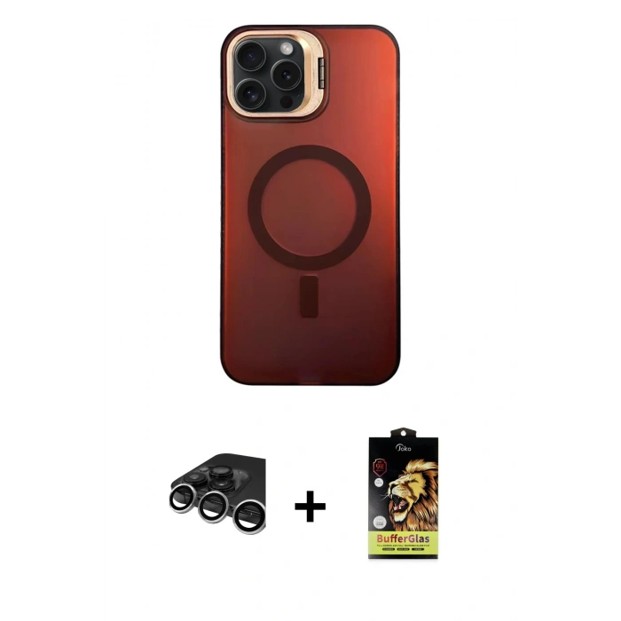 MARSİLYAN™- iPhone 15 Pro Kılıf Doruk Klasik Prime - Siyah Buffer Cam Ekran Koruyucu + Raze Metal Kamera Lens - GS