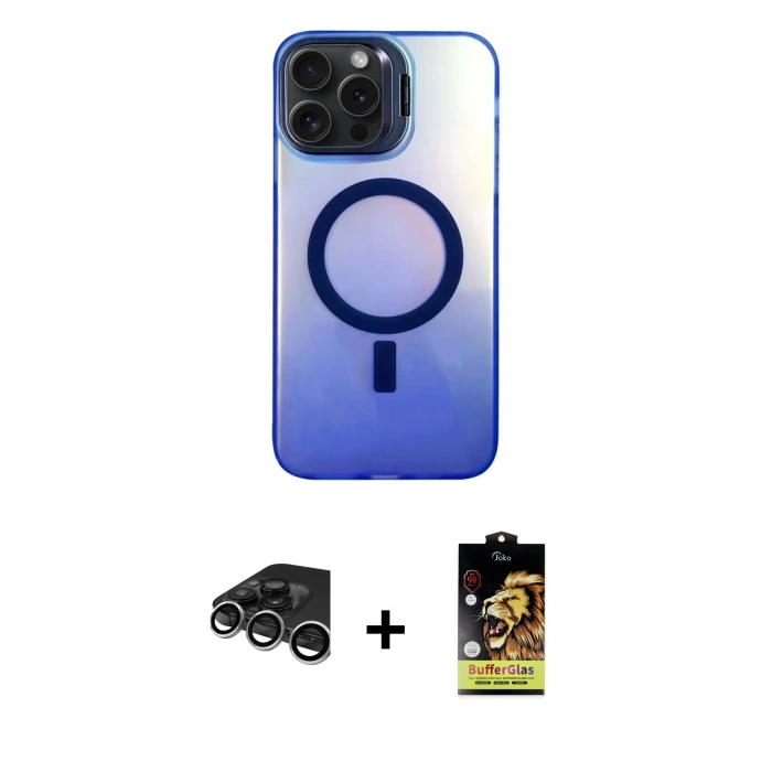 MARSİLYAN™- iPhone 15 Pro Kılıf Doruk Klasik Prime - Siyah Buffer Cam Ekran Koruyucu + Raze Metal Kamera Lens - GS